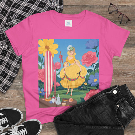 🌸🪞 The Lady Of The Flower Garden Mirror Cotton Tee – Art Deco Floral Fantasy