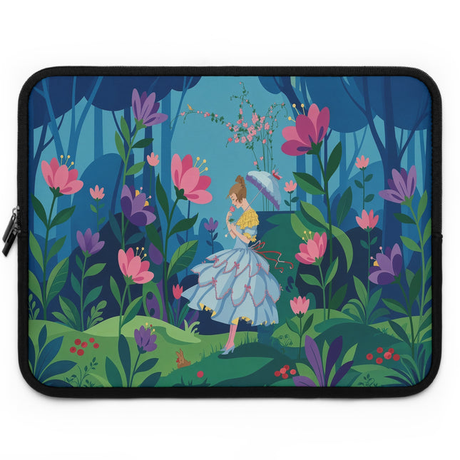 🌸☂️ The Lady Of The Enchanted Forest Stroll Laptop Sleeve – Art Deco Woodland Elegance