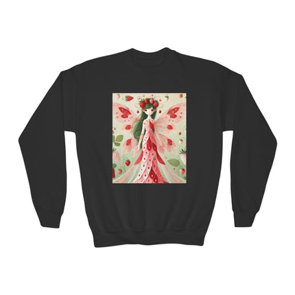 Strawberry Fairy Delight Youth Crewneck Sweatshirt – Sweet Magic, Nature & Whimsical Joy