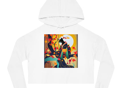 Black Cat in Kimono Women’s Cropped Hooded Sweatshirt