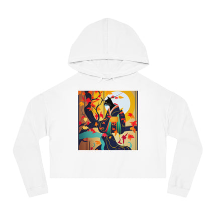 Black Cat in Kimono Women’s Cropped Hooded Sweatshirt