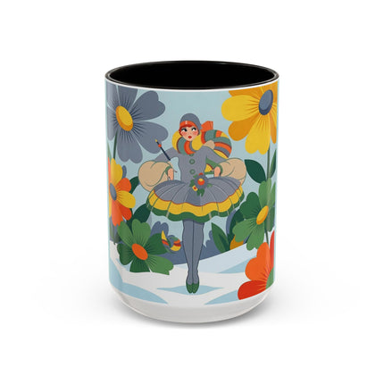 ❄️🌼 The Winter Flower Wanderer Colorful Mug – Colorful Art Deco Snow Fantasy