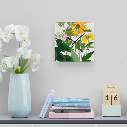 Clerodendrum & Rudbeckia Flower by Tanigami Kônan Acrylic Wall Clock, Round and Square