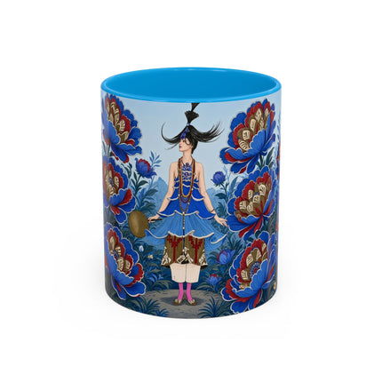 💙🌺 The Sapphire Blossom Garden Dancer Colorful Mug – Art Deco Fashion Fantasy
