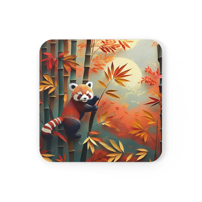Red Panda at an Autumn Bamboo Grove Cork Back Coaster