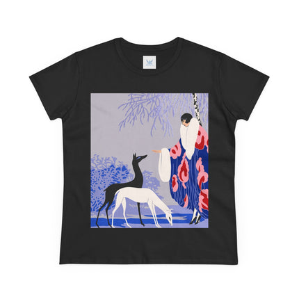 🦌🌸 The Lady Of The Graceful Deer Cotton Tee – Art Deco Garden Elegance
