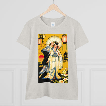 Golden Embrace: A Serene Moment of Love Women's Midweight Cotton Tee