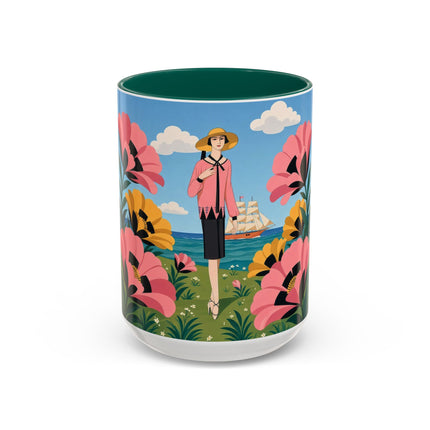🌸⛵ The Seaside Blossom Promenade Colorful Mug – Art Deco Coastal Elegance