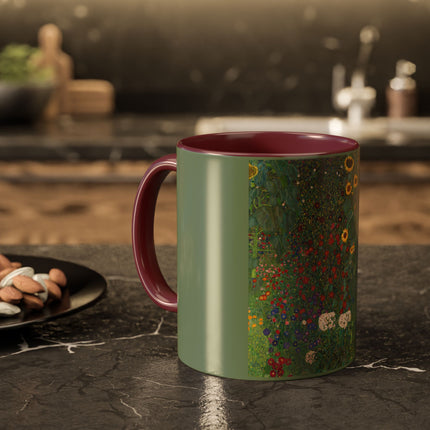 Farm Garden with Sunflowers by Gustav Klimt Colorful Mugs (11oz, 15oz)