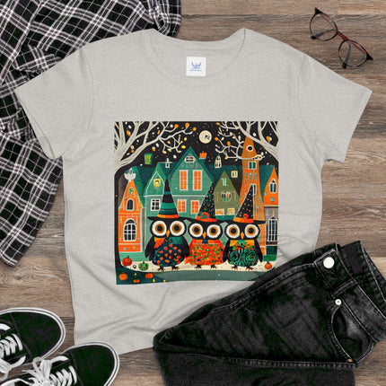Night of the Trick-or-Treating Owlets Women's Midweight Cotton Tee