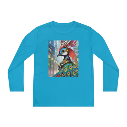 Techno Plumes Youth Long Sleeve Competitor Tee – Futuristic Elegance & Neon Feathers