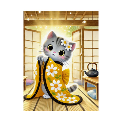 🐱🍵 Playful Kitten in the Tea Room Matte Vertical Poster – Curious Charm & Cozy Whimsy