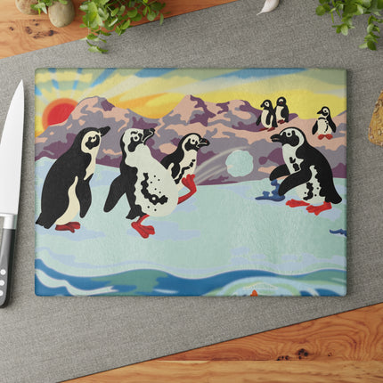 Snowball Shenanigans Glass Cutting Board
