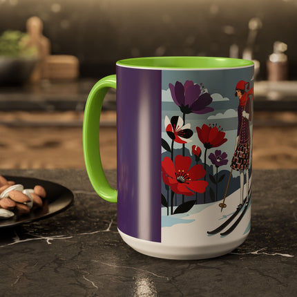 🎿❄️ The Winter Flower Skier Colorful Mug – Art Deco Alpine Fantasy