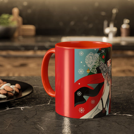 ❤️ The Lady Of The Crimson Scarf Colorful Mug – Art Deco Christmas Elegance