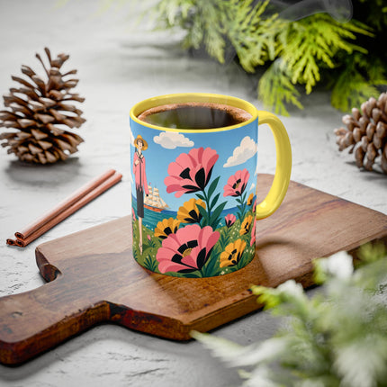🌸⛵ The Seaside Blossom Promenade Colorful Mug – Art Deco Coastal Elegance