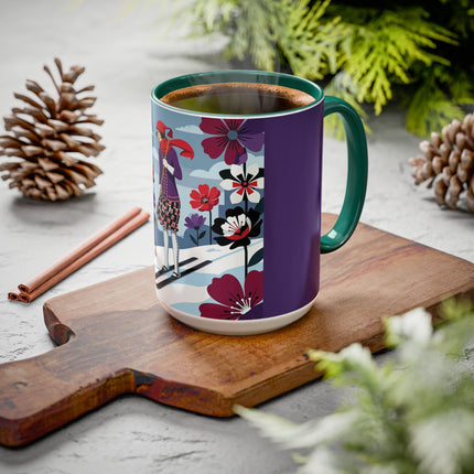 🎿❄️ The Winter Flower Skier Colorful Mug – Art Deco Alpine Fantasy