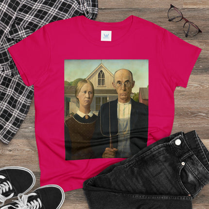 American Gothic by Grant Wood Women's Midweight Cotton Tee