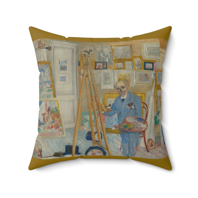The Skeleton Painter by James Ensor Spun Polyester Square Pillow