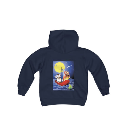 Embarking on a Moonlit Journey Youth Hooded Sweatshirt – A Whimsical Voyage Under the Stars