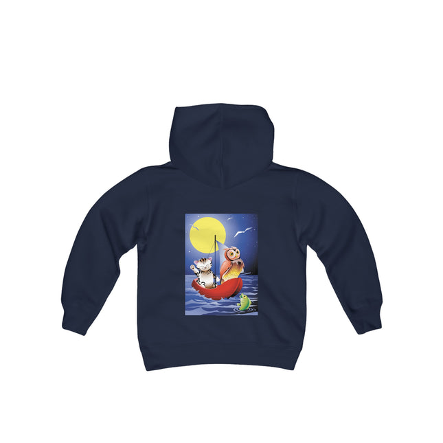 Embarking on a Moonlit Journey Youth Hooded Sweatshirt – A Whimsical Voyage Under the Stars