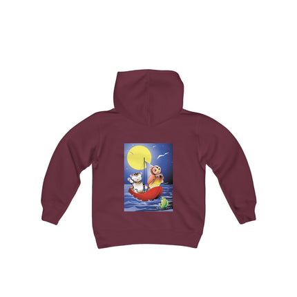 Embarking on a Moonlit Journey Youth Hooded Sweatshirt – A Whimsical Voyage Under the Stars
