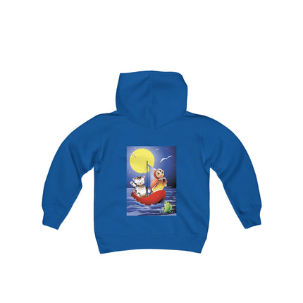 Embarking on a Moonlit Journey Youth Hooded Sweatshirt – A Whimsical Voyage Under the Stars