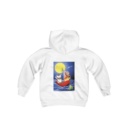 Embarking on a Moonlit Journey Youth Hooded Sweatshirt – A Whimsical Voyage Under the Stars