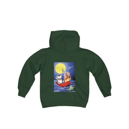 Embarking on a Moonlit Journey Youth Hooded Sweatshirt – A Whimsical Voyage Under the Stars