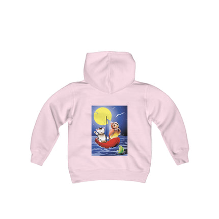 Embarking on a Moonlit Journey Youth Hooded Sweatshirt – A Whimsical Voyage Under the Stars