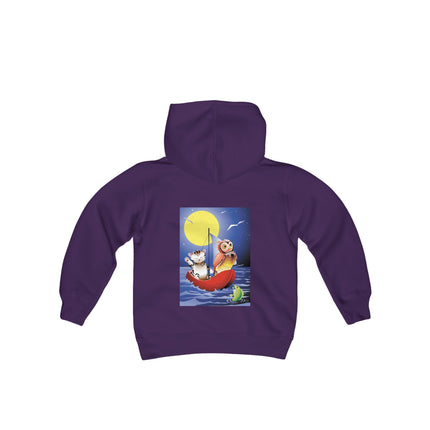 Embarking on a Moonlit Journey Youth Hooded Sweatshirt – A Whimsical Voyage Under the Stars