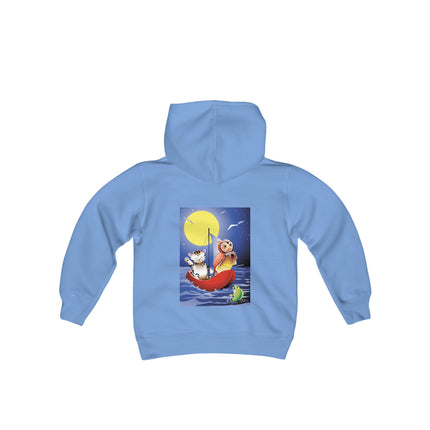 Embarking on a Moonlit Journey Youth Hooded Sweatshirt – A Whimsical Voyage Under the Stars