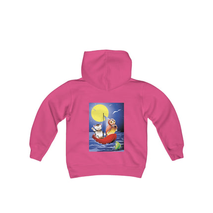 Embarking on a Moonlit Journey Youth Hooded Sweatshirt – A Whimsical Voyage Under the Stars