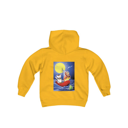 Embarking on a Moonlit Journey Youth Hooded Sweatshirt – A Whimsical Voyage Under the Stars