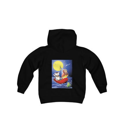 Embarking on a Moonlit Journey Youth Hooded Sweatshirt – A Whimsical Voyage Under the Stars