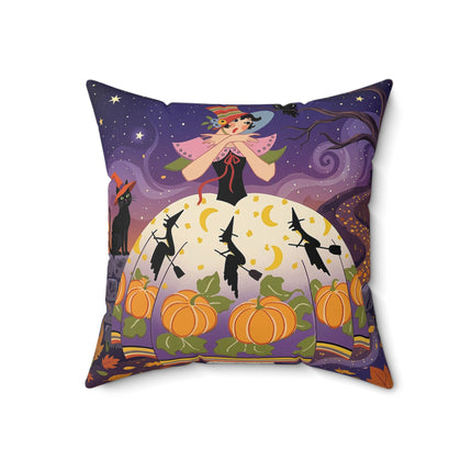 🎃🌙 The Pumpkin Moon Dress Square Pillow – Whimsical Halloween Fashion
