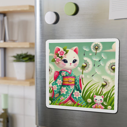 Geisha Kitten and the Dandelion Wish Die-Cut Magnets (5 Sizes)