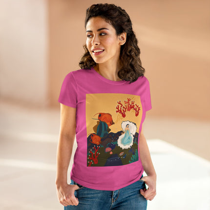 🐚🪸 The Lady Of The Coral Reef Cotton Tee – Art Deco Ocean Fantasy