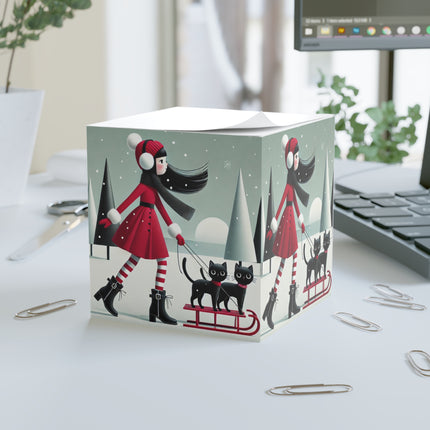 Red Sled & Curious Cats Note Cube