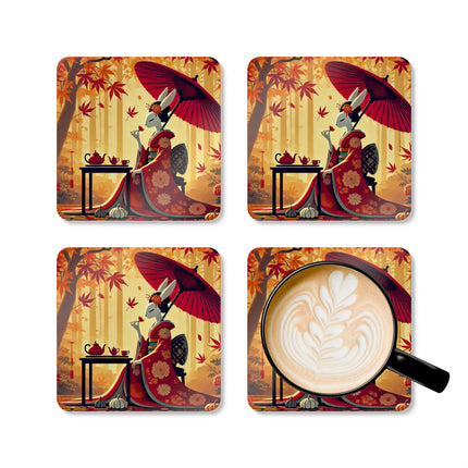Theatrical Harvest Rabbit Corkwood Coaster Set