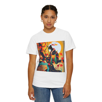Black Cat in Kimono Unisex Garment-Dyed T-shirt