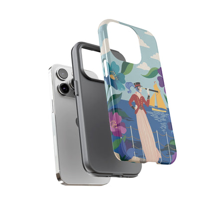 🌊🔭 The Lady Of The Seaside Lookout Phone Case – Art Deco Nautical Adventure