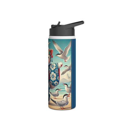 Geisha Kitten by the Seaside Stainless Steel Water Bottle, Standard Lid