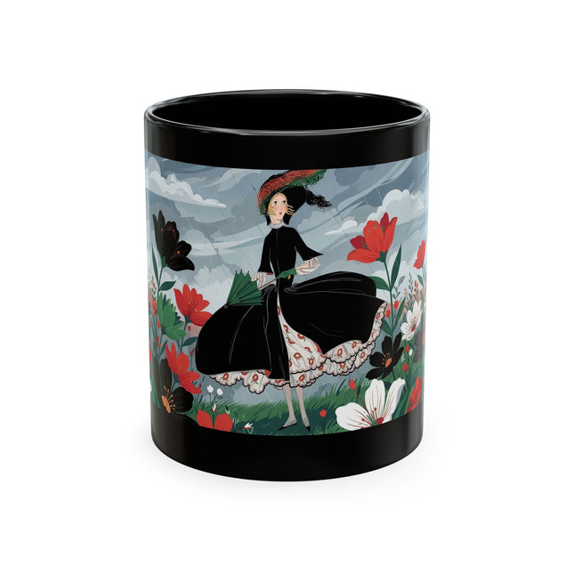 🌺☔ The Lady In The Stormy Flower Garden Ceramic Mug – Art Deco Fashion Elegance
