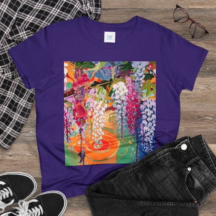 Women's Golden Wisteria Print Midweight Cotton Tee