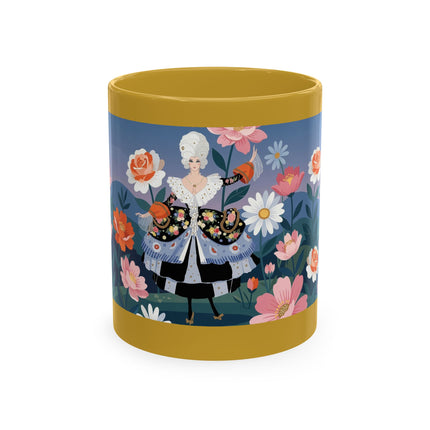 🌸🎭 The Lady Of The Floral Masquerade Garden Ceramic Mug – Art Deco Fashion Whimsy