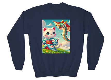 Geisha Kitten and the Dragon Kite Youth Crewneck Sweatshirt