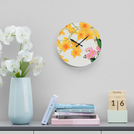 Golden Bow Orchid by Tanigami Kônan Acrylic Wall Clock, Round and Square