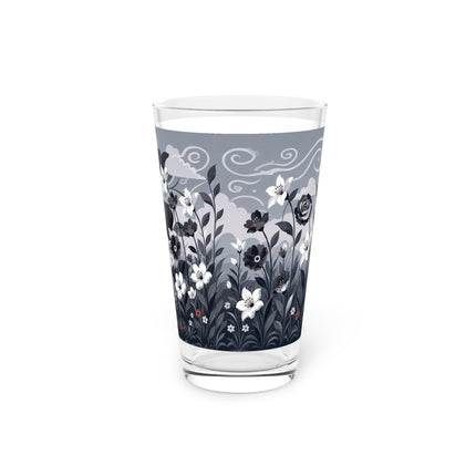 🖤🌸 The Greyhound Floral Promenade Pint Glass – Art Deco Monochrome Fashion