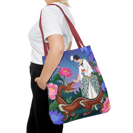 🐉🌸 The Dragon Keeper Tote Bag – Art Deco Floral Fantasy